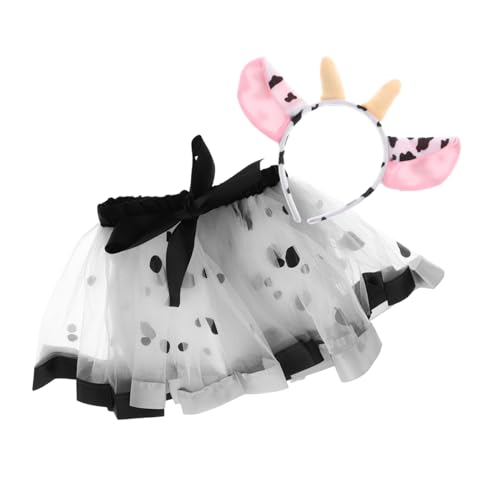 Ipetboom Mädchenkuhrock Cosplay Kuh Ohr Stirnband Tutu-Rock für Babymädchen Tutu -Röcke Kostüm für Mädchen Kuhkostüm für Mädchen Karnevalsrock Cosplay-Kostüm Tüllrock Polyester von Ipetboom