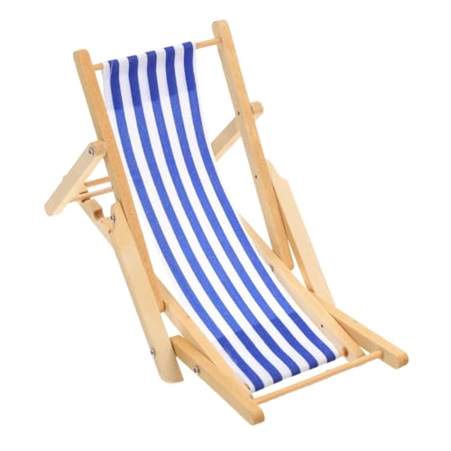 Ipetboom Maßstab Faltbarer Holzstuhl mit Blauem Detailgetreue Puppenhausmöbel Mediterrane Tischdekoration für Garten Schreibtisch Geschenkidee von Ipetboom