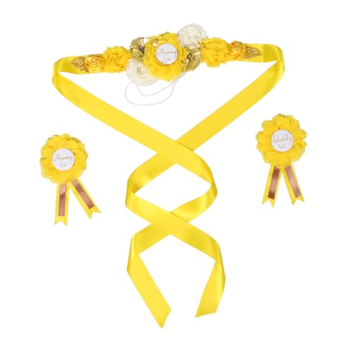 Ipetboom Maternity Shower Schärpe Set mit Blumenmotiven Komfortabel und Leicht Vielseitig für Schwangerschaftsfotos und Babyparty Dekoration Gelb Stilvoller Schwangerschaftsgürtel für von Ipetboom