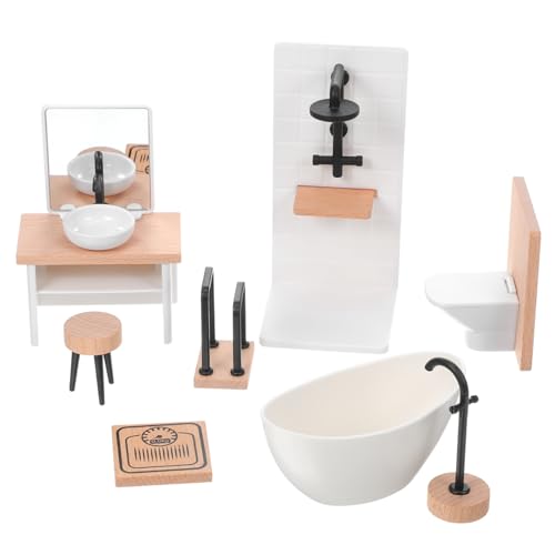 Ipetboom Miniatur Puppenhaus Badezimmer Set Teilig mit Badewanne Toilette Waschbecken Dusche Langlebiges Detailreiches für Einfache Montage für Kreatives von Ipetboom
