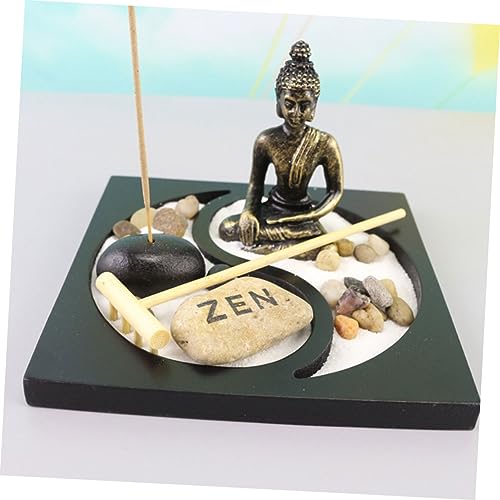 Ipetboom Miniatur Zen Garten Buddha Statue Sandtray Dekoratives Sandspiel für Schreibtisch Wohnzimmer Feng Shui Deko Meditationshilfe Geschenkidee mit Zufälliger Zufällige Farbe von Ipetboom