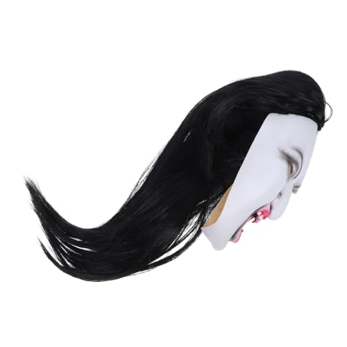 Ipetboom Realistische Gruselige Frauenmaske mit Langem Haar Verstellbare Halloween Horror Kopfbedeckung für Karneval Kostümpartys Maskerade und Bühnenauftritte Atmungsaktives Material von Ipetboom