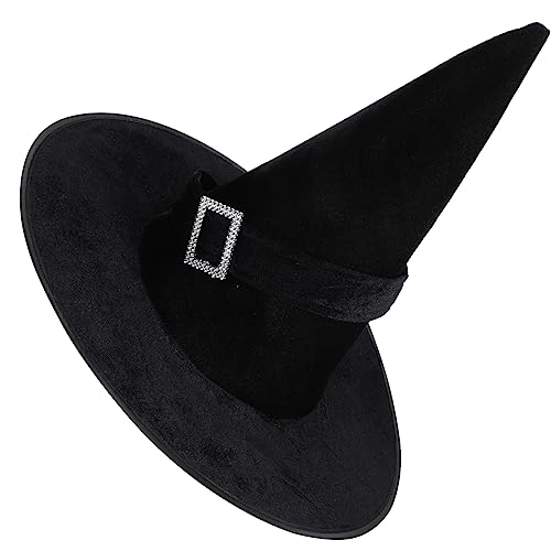 Ipetboom Schwarzer Velours Hexenhut mit Schnalle Halloween Kostümaccessoire Partyhut für Damen Samtmaterial für Karneval und Kostümpartys von Ipetboom