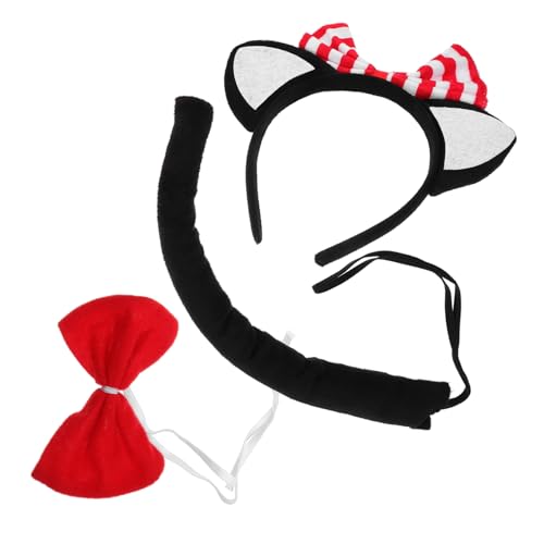Ipetboom Schwarzes Katzenohren Stirnband mit und Schleife Kuscheliges Teiliges Kostümset für Tierkostüm Zubehör für Halloween Weihnachtsfeiern und Cosplay Partys von Ipetboom