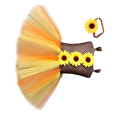 Ipetboom Sonnenblumen Cosplay Kostüm mit Stirnband Halloween Vogelscheuche Verkleidung für Mädchen Jahre Leichter Netzstoff Bequemes Halloween Party Outfit von Ipetboom