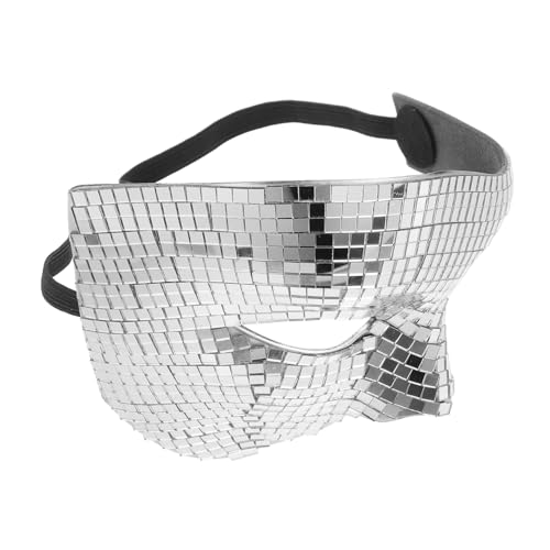 Ipetboom Sparkly Disco Masquerade Maske Silber Halbgesichts Maske für Leichtes Cosplay Partyzubehör mit Spiegelnder Oberfläche für Halloween Karneval Tanzveranstaltungen von Ipetboom