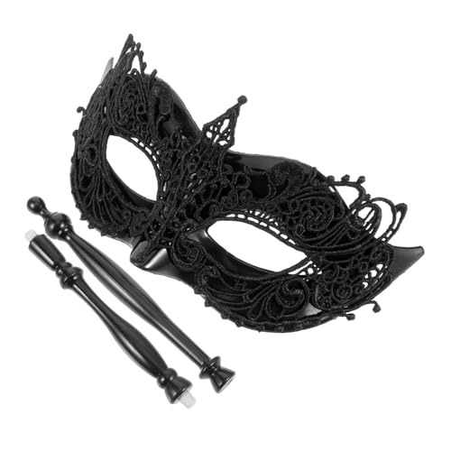 Ipetboom Spitze Handheld für Frauen Elegante Stick Maske für Abschlussball Kostüm Ball Halloween Party Cosplay Events Stilvolle Party Prop mit aufwendigem Design, Schwarz, 27x17.5cm von Ipetboom