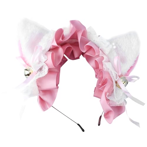 Ipetboom Spitzen Katzenohren Stirnband mit Schleife und Glöckchen Leichtes Party Kostümzubehör Bequemes Haarschmuck Accessoire für Frauen bei Karneval Halloween Tanz und Festlichen von Ipetboom