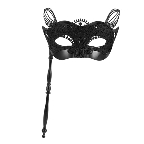 Ipetboom Spitzen maskerade Maske mit Stab Katzenohren Design für Damen Vielseitige Karnevalsmaske für Halloween Maskenball Valentinstag und Festliche Kostümfeiern Komfortabel und Robust von Ipetboom