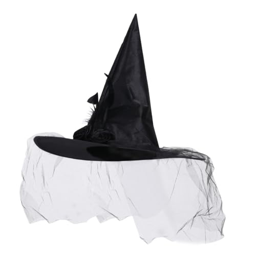 Ipetboom Stylischer Halloween Hexenhut mit Federn und Blumen Netzspitze für Erwachsene und Jugendliche Vielseitiger Party und Karnevalshut und Elegant für Kostüm und Cosplay von Ipetboom