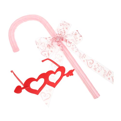 Ipetboom Teiliges Roter Candy Cane Kostüm-Requisiten mit Schleifenstab und Herzförmiger Brille Leichtes Halloween Valentinstag Party-Accessoire für Tanz Cosplay und Rollenspiele von Ipetboom