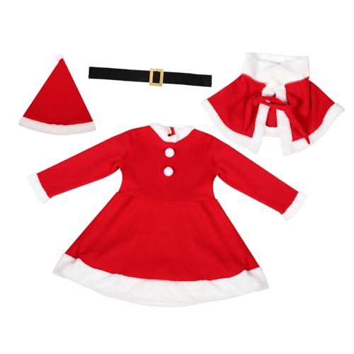 Ipetboom Weihnachtskostüm Santa Claus Kleid mit Langarm Umhang Gürtel und Hut Outfit für Weihnachtsfeiern und Events Design von Ipetboom