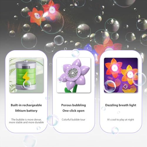 Irfora Bubble Machine mit Soundlampe Vertikaler Blasenhersteller für Geburtstag Im Freien Hochzeitsfeier Wieder Auflösbare Sonnenblumenform Automatisch Bubble Machine (Lila) von Irfora