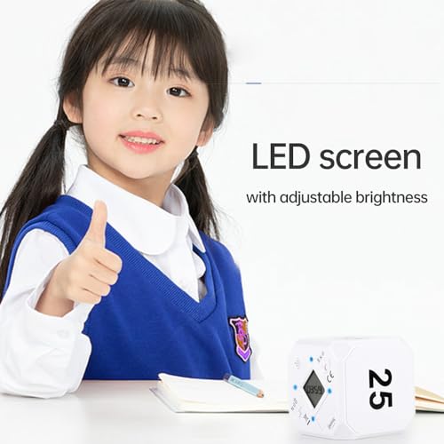 Irfora Cube Timer Gravity Sensor Rotierter Timer Squre -FODENTEN CENDOW MIT LED -Bildschirm Vibrate und Schallalarm Stille Operation 15.05.25/45 Minuten für Kinderküchenzeitmanagement Werkzeug (Weiß) von Irfora