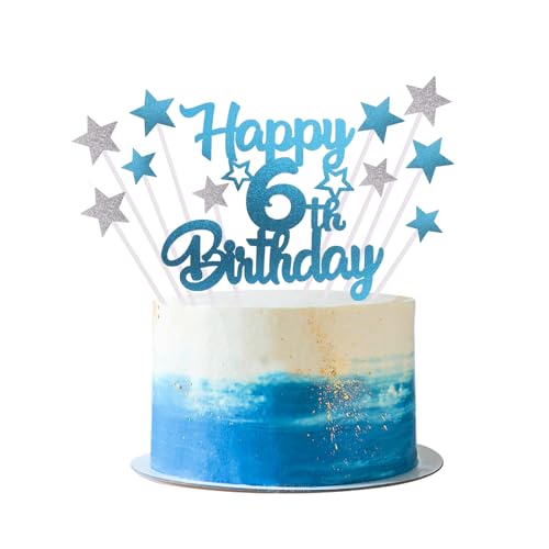 Iridsmole Tortenaufsatz zum 6. Geburtstag, Zahl 6, Tortenaufsätze für Geburtstagskuchen, blauer Stern-Cupcake-Topper, Happy 6th Birthday Cake Topper, Blau Cake Topper für Mädchen Jungen Iridsmole Tortenaufsatz zum 6. Geburtstag, Zahl 6, Tortenaufsätze für Geburtstagskuchen, blauer Stern-Cupcake-Topper, Happy 6th Birthday Cake Topper, Blau Cake Topper für Mädchen Jungen von Iridsmole