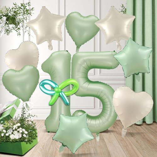 Luftballons zum 15. Geburtstag, Salbeigrün, Zahl 15, Folienballons für Geburtstagsfeier Luftballons zum 15. Geburtstag, Salbeigrün, Zahl 15, Folienballons für Geburtstagsfeier von Iridsmole