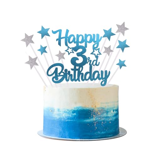 Tortenaufsatz zum 3. Geburtstag, blaue Happy Birthday-Kerzen, Kuchendekoration für Geburtstagsparty Tortenaufsatz zum 3. Geburtstag, blaue Happy Birthday-Kerzen, Kuchendekoration für Geburtstagsparty von Iridsmole