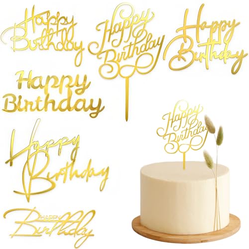 Irikdescia® 6 Stück Happy Birthday Cake Topper, Verschiedene Formen Birthday-Kuchenaufsätze, Machen Sie den Kuchen anders, Funkelnd, für Geburtstagstorten, Partyfeier(Gold) von Irikdescia