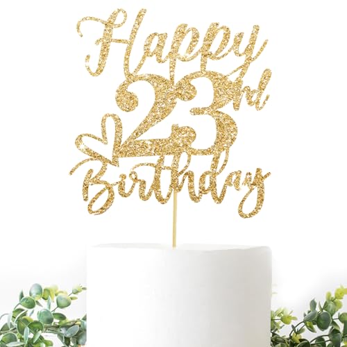 Irikdescia® Alles Gute zum Geburtstag-Kuchenaufsatz, lustiges Partyzubehör für den 23. Geburtstag, Kuchen, Cupcakes, Upgrade-Dekoration, Geburtstagsgeschenk (Gold) von Irikdescia