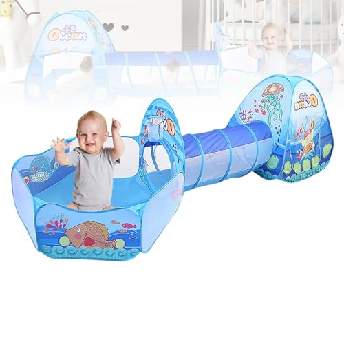 Kinder Spielzelt und Tunnelset, Pop up Spielzelt Kit im Tiefsee Ozean Design, Spielhaus mit Kriechtunnel als Spielzeuggeschenk für Kinder und Babys von Irrun