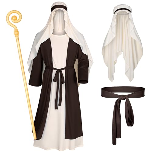 Irtysh Biblisches Herrenkostüm Heiliger Josef, Jesus, Robe, Sherherd, Staffs, Kopfwickel, Hut, Taillenseil, Set (Braun, Größe 2XL) von Irtysh