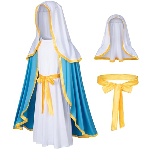 Irtysh Klassisches Mädchenkostüm, biblisch, religiös, Jungfrau Maria, Kostüm, Kopfbedeckung, Hut, Taillenseil-Set (7–8 Jahre) von Irtysh