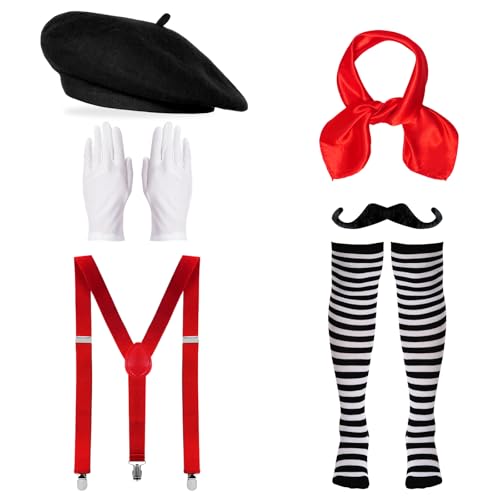 6-teiliges Mime-Kostüm für Damen – inklusive Baskenmime-Künstler-Kostüm-Zubehör, schön für Halloween, mehrfarbig von Ishua