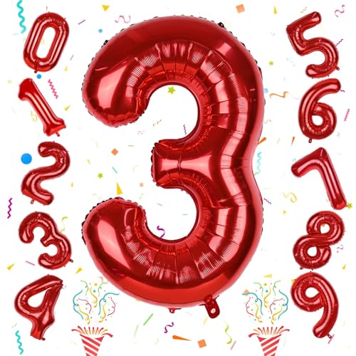 3. Geburtstag Luftballon Deko für Jungen, Große Rot Zahl Folienballon 0–9 Set, 40 Zoll Zahlen 3 Ballon für Kinder Mädchen Geburtstag Party Deko Frauen 3 Jubiläum Party Dekoration, Fliegt mit Helium 3. Geburtstag Luftballon Deko für Jungen, Große Rot Zahl Folienballon 0–9 Set, 40 Zoll Zahlen 3 Ballon für Kinder Mädchen Geburtstag Party Deko Frauen 3 Jubiläum Party Dekoration, Fliegt mit Helium von Isndare