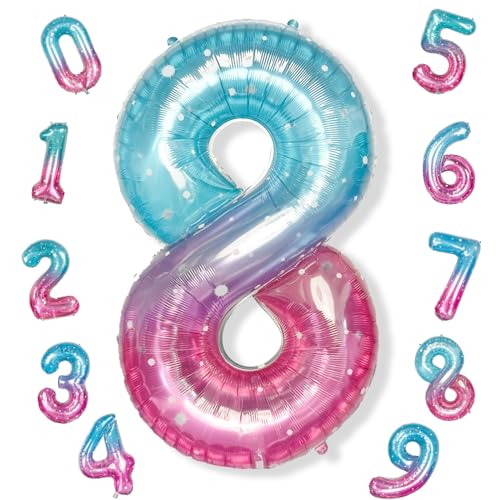40 Zoll Luftballon 8 Geburtstag Lila Türkis, 101cm Meerjungfrau Folienballon Zahl 8, Regenbogen Zahlen 8. Geburtstagsdeko Ballon für Mädchen, Bunt Helium Zahlenballon 8 Deko zum Frau Jubiläum Party von Isndare