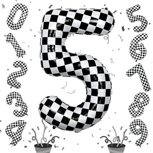 5. Geburtstag Zahlen Ballon Deko für Mädchen, Große Karierter Folienballon 5 Zahlenluftballons, 40'' Schwarz Weiß Zahl Luftballon für Jungen Geburtstagdeko Jubiläum Rennwagen Autos Party Dekoration 5. Geburtstag Zahlen Ballon Deko für Mädchen, Große Karierter Folienballon 5 Zahlenluftballons, 40'' Schwarz Weiß Zahl Luftballon für Jungen Geburtstagdeko Jubiläum Rennwagen Autos Party Dekoration von Isndare