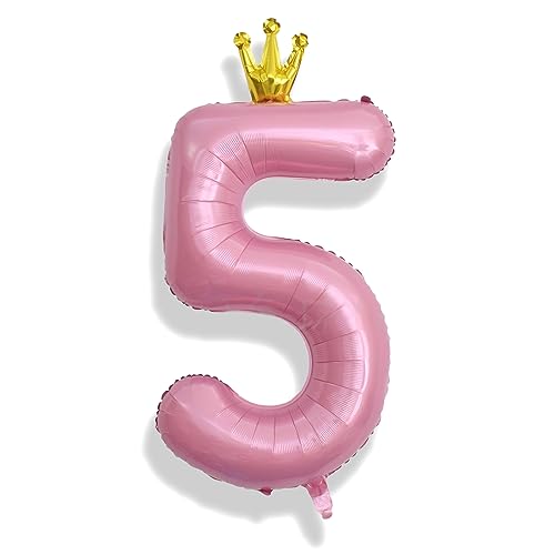 5. Geburtstag Zahlen Ballon für Mädchen, Große Folienballon 0–9 Set Zahlenluftballons, 40 Zoll Perl Rosa Krone Zahl 5 Luftballon für Geburtstagsdeko Frau 5 Jubiläum Party Dekoration, Fliegt mit Helium von Isndare