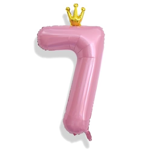 7. Geburtstag Luftballons Deko für, 40 Zoll 0–9 Set Zahlen Ballon, Riesen Perl Rosa Krone 7 Zahl Luftballons für Mädchen Kinder Geburtstag Party Frauen Jubiläum Party Dekoration, Fliegt mit Helium von Isndare
