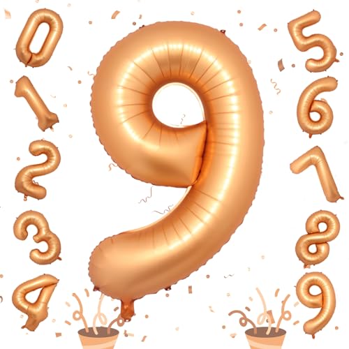 9. Geburtstag Orange Luftballon Deko für Kinder, Große Zahl Ballon 0–9 Geburtstagdeko, 40 Zoll 9 Zahlen Folienballon für Jungen Mädchen Geburtstag Party Jubiläum Party Dekoration, Fliegt mit Helium von Isndare