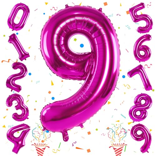 9. Geburtstag Rosa Zahlen Luftballon für Kinder, Riesen Zahl Pink Luftballons 0–9 Set, 101cm Krone 9 Folienballon für Mädchen Geburtstag Party Deko Frauen Jubiläum Party Dekoration, Fliegt mit Helium 9. Geburtstag Rosa Zahlen Luftballon für Kinder, Riesen Zahl Pink Luftballons 0–9 Set, 101cm Krone 9 Folienballon für Mädchen Geburtstag Party Deko Frauen Jubiläum Party Dekoration, Fliegt mit Helium von Isndare