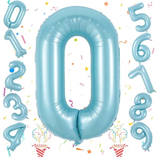 Ballon Zahlen 0 Blau, Große Folienballon Zahlen Luftballons 0 Geburtstagsdeko, 40 Zoll Mylar Perl Blau Luftballon Zahl 0 für Jungen Geburtstag Party Deko Jubiläum Party Dekoration, Fliegt mit Helium von Isndare