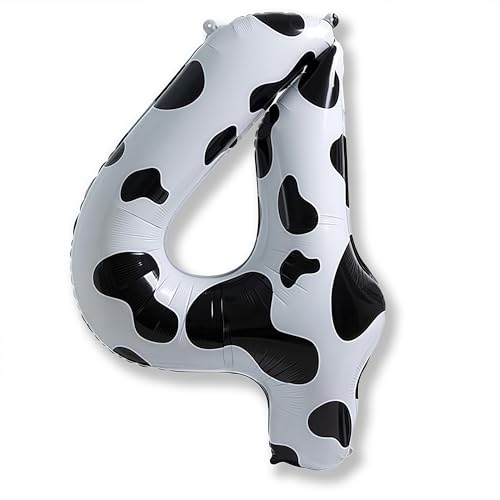 Große 4 Luftballon Deko, 40 Zoll Kuh Druck Zahl 4 Ballon Jungen Geburtstagsdeko, Helium Kuh Zahlen Folienballons für Kinder Mädchen Bauernhof Tierthema 4. Geburtstag Cowgirl Cowboy Party Deko von Isndare