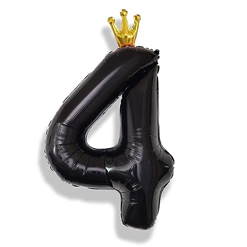 Große 4 Luftballon Zahl Deko, 40 Zoll Schwarz Krone Zahlen 4 Luftballon, Folienballon 0–9 Set für Kinder Mädchen Jungen 4. Geburtstag Party Deko 4 Jubiläum Party Dekoration, Fliegt mit Helium von Isndare