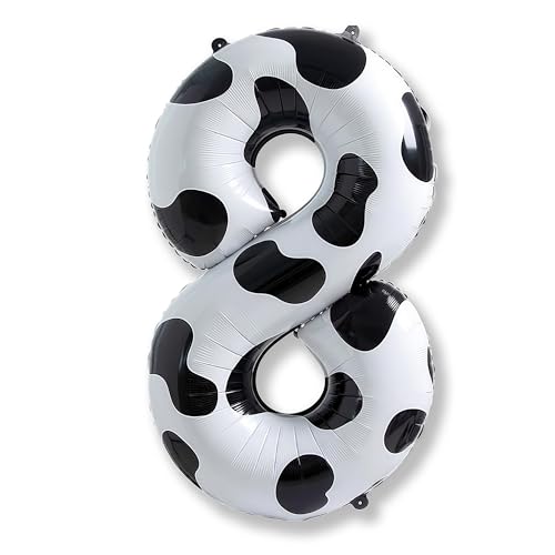 Große 8 Luftballon Deko, 40 Zoll Kuh Druck Zahl 8 Ballon Jungen Geburtstagsdeko, Helium Kuh Zahlen Folienballons für Kinder Mädchen Bauernhof Tierthema 8. Geburtstag Cowgirl Cowboy Party Deko von Isndare