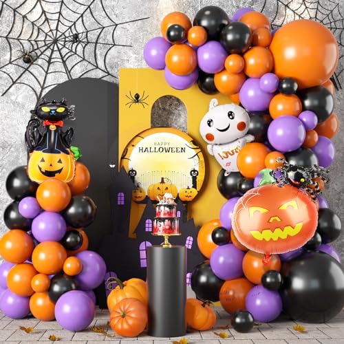 Halloween Luftballons Girlande Schwarz Lila Orange Latex Ballons mit Kürbis Schwarz Katze Mylar Niedliche Mini-Fledermaus Mini-Gespenst Folienballon Spinne für Halloween Party Deko von Isndare