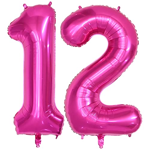 Isndare 40 Zoll Luftballon Geburtstag Zahl 12, Riesige Pink Folienballon, Helium Zahlenballon für Junge Mädchen Geburtstag, Hochzeit, Jubiläum Party Dekoration(Digital 12) von Isndare