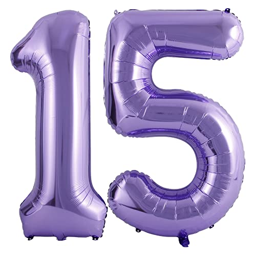 Isndare 40 Zoll Luftballon Geburtstag Zahl 15, Riesige Lila Folienballon, Helium Zahlenballon für Junge Mädchen Geburtstag, Hochzeit, Jubiläum Party Dekoration(Digital 15) von Isndare