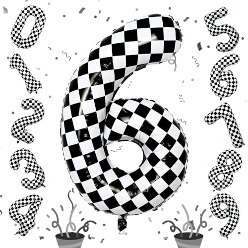 Karierter Zahl Luftballon 6 Deko, Große Schwarz Weiß 6 Folienballon, 40 Zoll 6 Zahlen Ballon für Jungen Mädchen Kinder 6. Geburtstag Herren Jubiläum Rennwagen Autos Party Dekoration, Fliegt mit Helium Karierter Zahl Luftballon 6 Deko, Große Schwarz Weiß 6 Folienballon, 40 Zoll 6 Zahlen Ballon für Jungen Mädchen Kinder 6. Geburtstag Herren Jubiläum Rennwagen Autos Party Dekoration, Fliegt mit Helium von Isndare