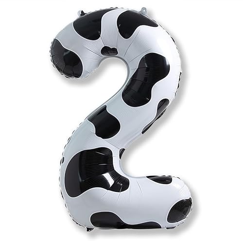 Kuh Deko Luftballon 2, 40 Zoll Helium Zahl 2 Luftballon Kinder Geburtstagsdeko, Folienballons Riesen Zahlen Ballon 2 für Mädchen Jungen Bauernhof Tierthema 2. Geburtstag Cowgirl Cowboy Party Deko von Isndare