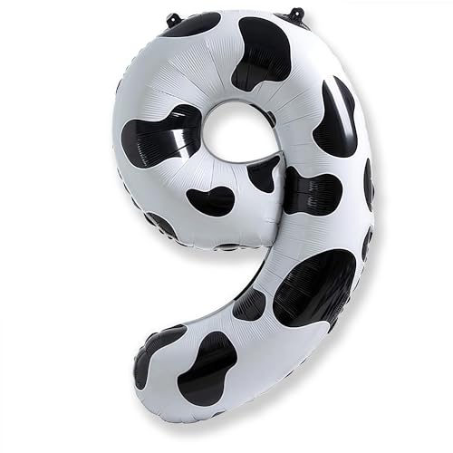 Kuh Deko Luftballon 9, 40 Zoll Helium Zahl 9 Luftballon Kinder Geburtstagsdeko, Folienballons Riesen Zahlen Ballon 9 für Mädchen Jungen Bauernhof Tierthema 9. Geburtstag Cowgirl Cowboy Party Deko von Isndare