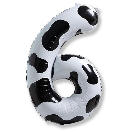 Kuh Druck Zahl Luftballon 6, 40 Zoll Zahlen 4 Ballon Jungen Geburtstagsdeko, Kuh Folienballon Riesen Helium 0–9 Set für Mädchen Kinder Bauernhof Tierthema Party 6. Geburtstag Cowgirl Cowboy Party Deko von Isndare