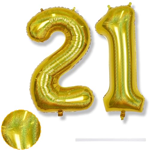 Luftballon 21. Geburtstag Deko für Herren, 40 Zoll Laser Gold Helium Zahl 21 Luftballon Geburtstagsdeko, Riesen Folienballon Goldene Zahlen 21 Ballon für Frauen Geburtstag Jubiläum Party Dekoration Luftballon 21. Geburtstag Deko für Herren, 40 Zoll Laser Gold Helium Zahl 21 Luftballon Geburtstagsdeko, Riesen Folienballon Goldene Zahlen 21 Ballon für Frauen Geburtstag Jubiläum Party Dekoration von Isndare