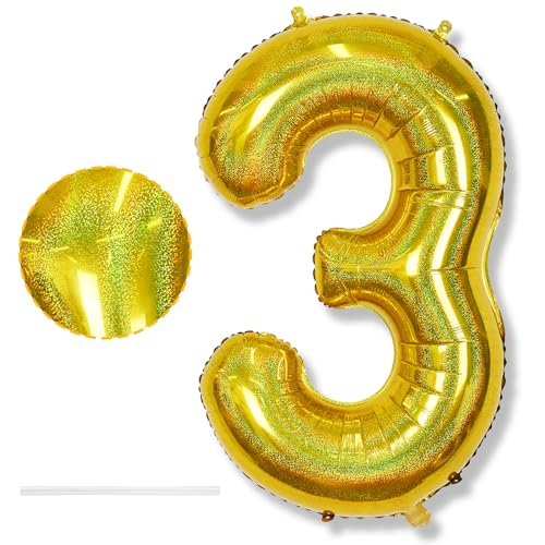 Luftballon 3. Geburtstag für Kinder, Große Laser Gold Zahl 3 Folienballon Geburtstagsdeko, 40 Zoll Helium Goldene Zahlen 3 Ballon für Mädchen Junge 3 Jahre Geburtstag Deko Jubiläum Party Dekoration Luftballon 3. Geburtstag für Kinder, Große Laser Gold Zahl 3 Folienballon Geburtstagsdeko, 40 Zoll Helium Goldene Zahlen 3 Ballon für Mädchen Junge 3 Jahre Geburtstag Deko Jubiläum Party Dekoration von Isndare