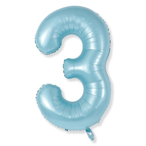 Luftballon 3. Geburtstag für Kinder, Große Perl Blau Folienballon Geburtstagsdeko, 40'' Mylar Zahl 3 Ballon für Jungen Geburtstag Party Deko 3 Hochzeiten Jubiläum Party Dekoration, Fliegt mit Helium von Isndare