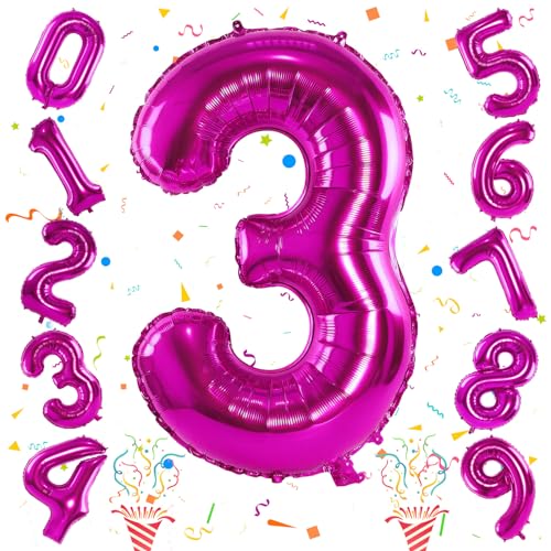 Luftballon 3. Geburtstag für Mädchen, Riesen Rosa Krone Folienballon 0–9 Set, 40 Zoll Zahlen Pink 3 Ballon für Kinder Geburtstagsdeko Frau 30 Jubiläum Party Dekoration, Fliegt mit Helium von Isndare