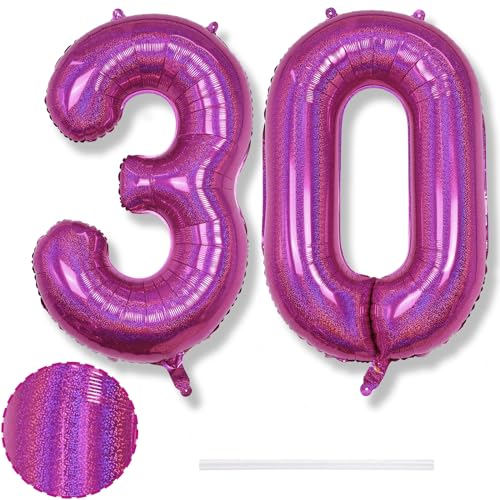 Luftballon 30. Geburtstag Deko, Große Laser Rosa Zahl 30 Folienballon Geburtstagsdeko, 40 Zoll Pink Zahlen 30 Ballon für Frauen 30 Jahre Geburtstag Damen Jubiläum Party Dekoration, Fliegt mit Helium von Isndare